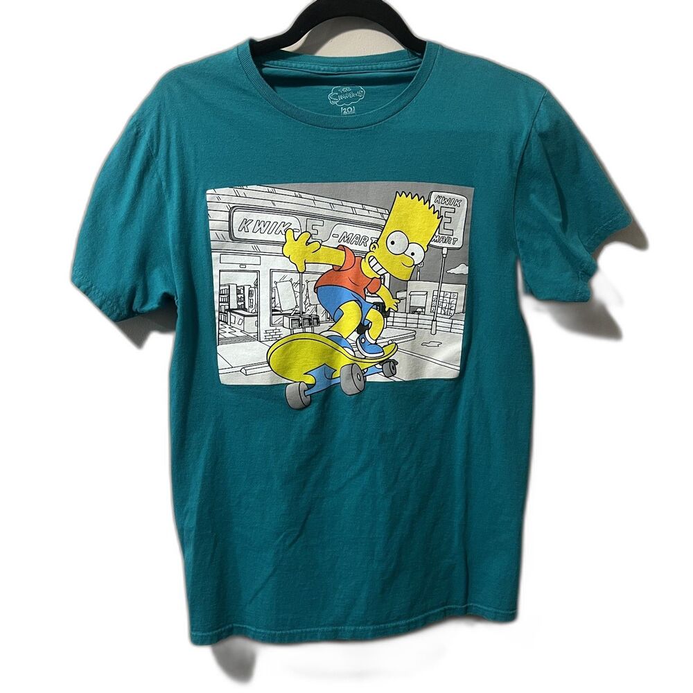 The Simpsons T-shirt Teal "Bart Skateboarding" Men's Medium